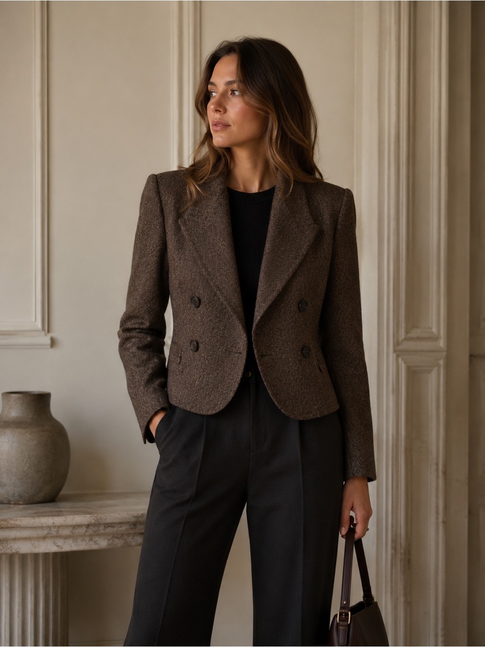 Ralph Lauren Brown Herringbone Wool Cashmere Silk Lined Blazer Jacket Womens 8